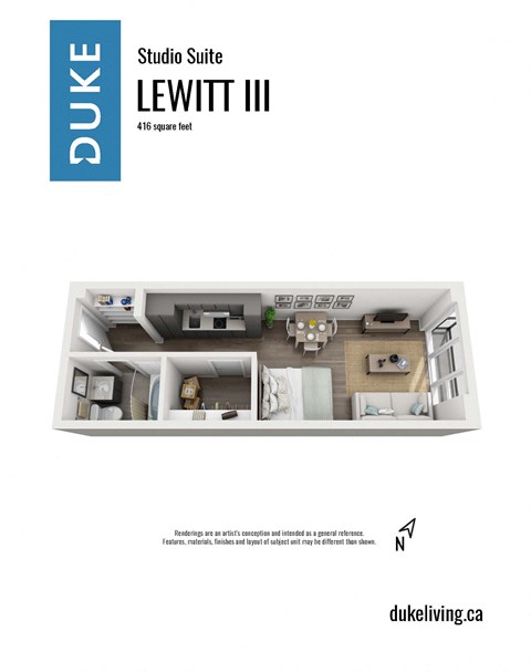 Bachelor 1 bathroom floor plan at The Duke
